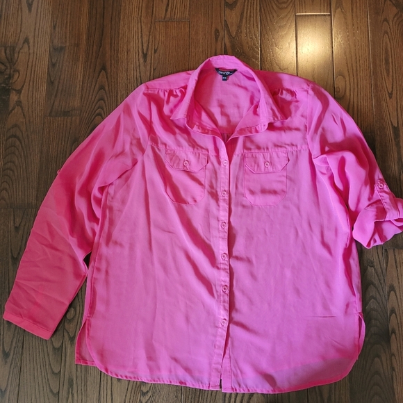 George Tops - Sheer Pink Button Blouse, like new.